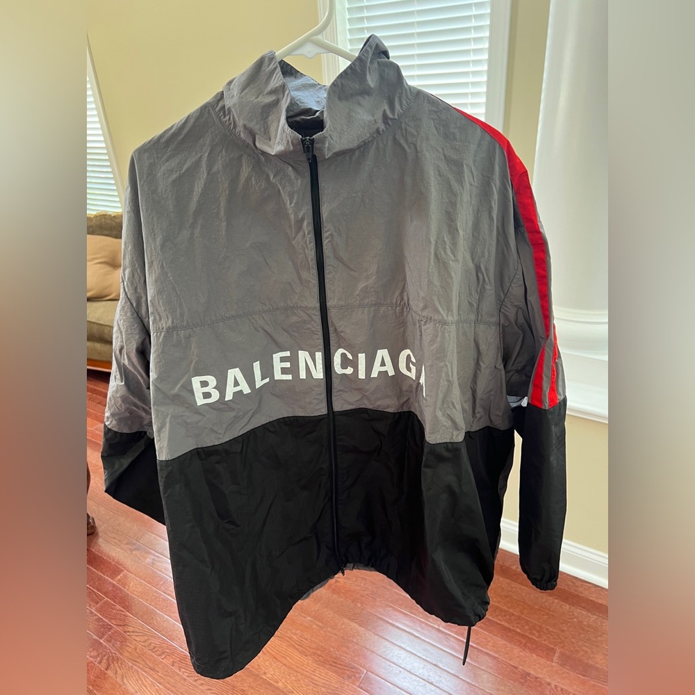 Balenciaga Men's Red, Gray, and Black Windbreaker